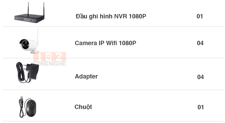 bo kit 4 camera wifi không dây 1080P
