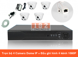 Trọn bộ 4 Camera quan sát Dome IP + Đầu ghi hình 1080P