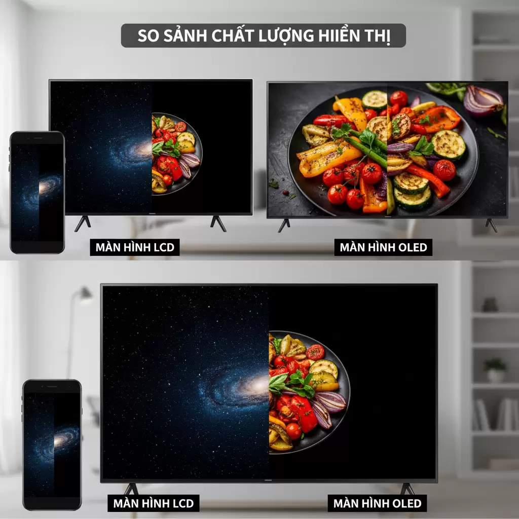 gemini_image_1768836349 Sự khác biệt rõ rệt về màu sắc và độ sâu giữa công nghệ LCD và OLED