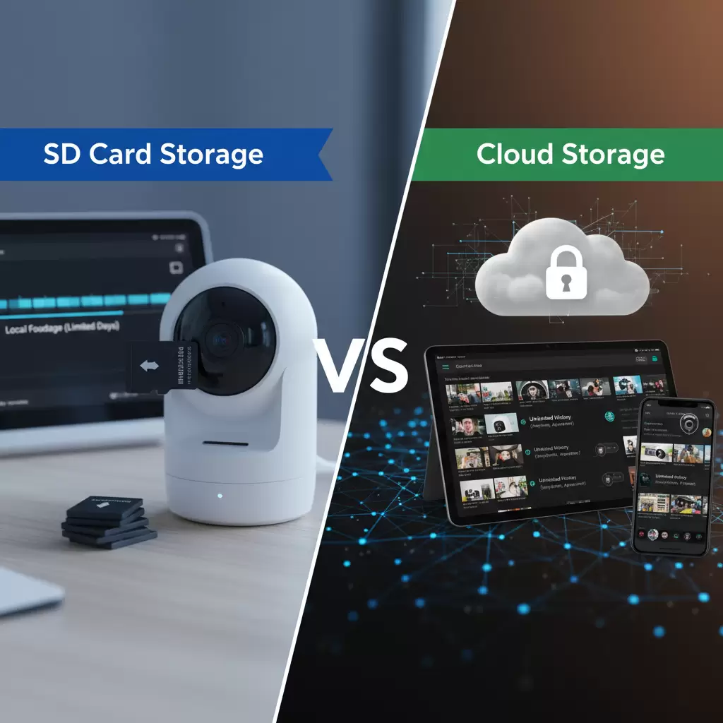 gemini_image_1768842354 Lựa chọn giữa lưu trữ thẻ nhớ và lưu trữ đám mây cho camera an ninh
