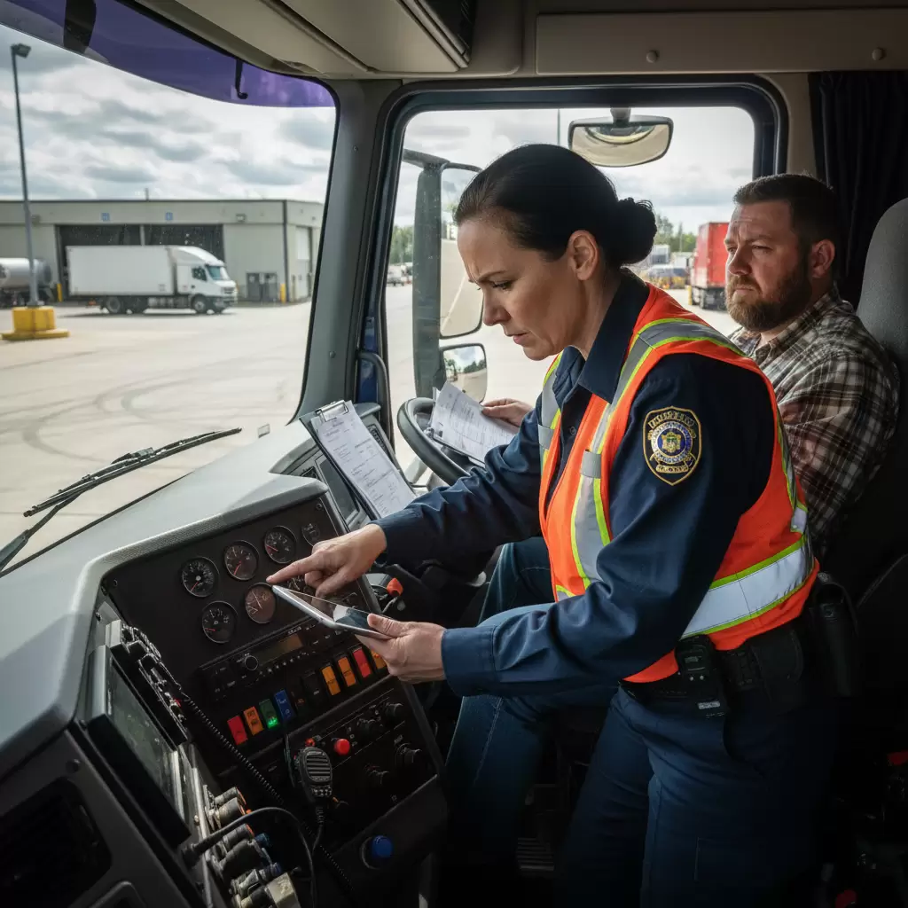 Cơ quan chức năng kiểm tra việc lắp đặt camera trên các xe kinh doanh vận tải