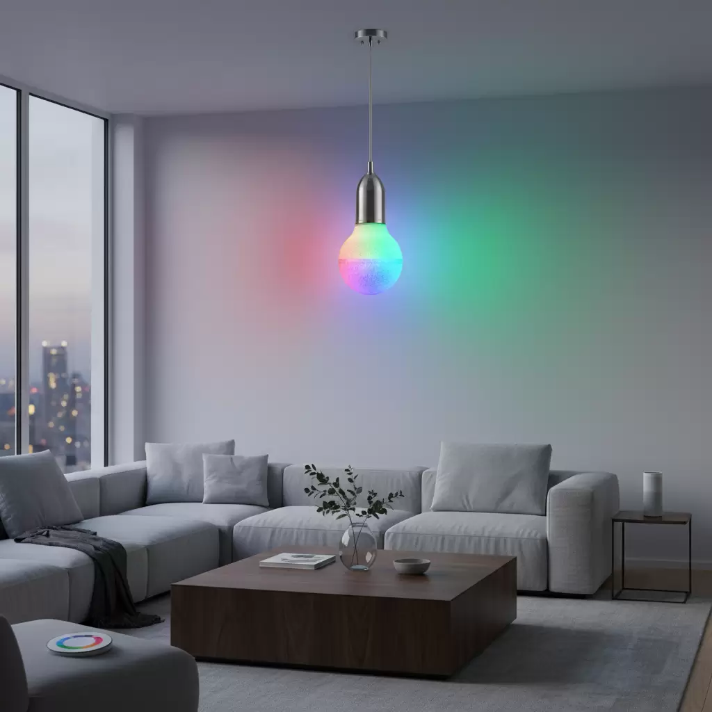 gemini_image_1768846252-2 Bóng đèn thông minh cho phép thay đổi màu sắc đa dạng tạo không gian sống hiện đại