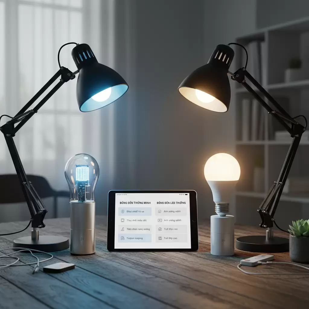gemini_image_1768846252 Sự khác biệt về thiết kế và công nghệ giữa bóng đèn thông minh và bóng đèn LED thông thường