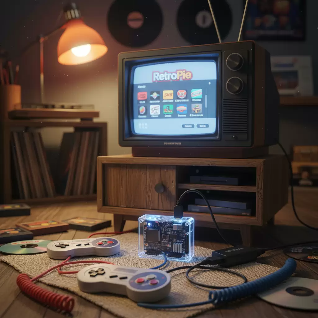 gemini_image_1768848017-1 Hệ thống máy chơi game cổ điển được xây dựng từ Raspberry Pi và phần mềm RetroPie