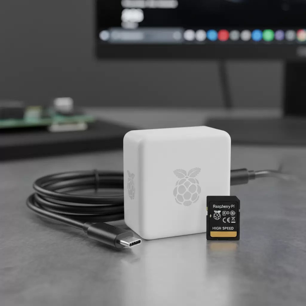 gemini_image_1768848645 Bộ nguồn chuẩn USBC và thẻ nhớ MicroSD tốc độ cao cho Raspberry Pi