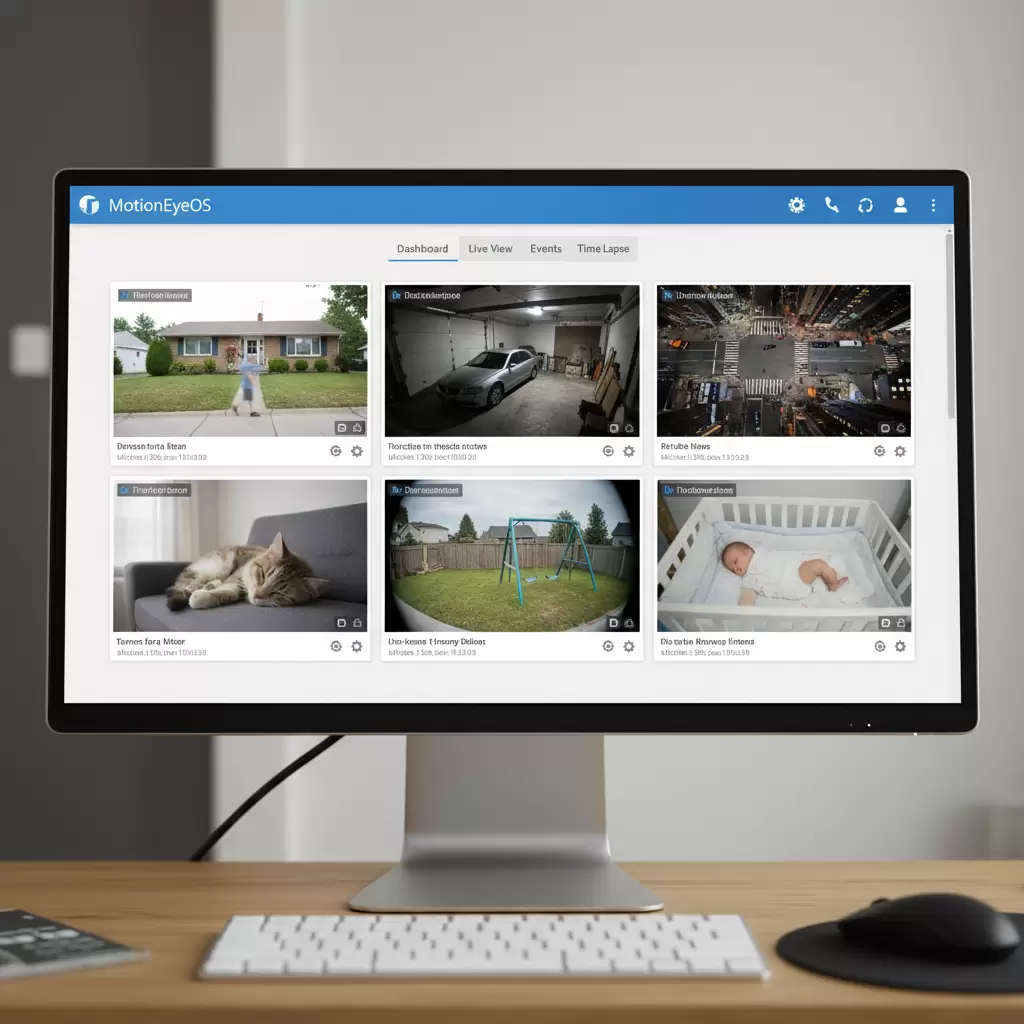 gemini_image_1768848939 Giao diện quản lý trực quan của phần mềm MotionEyeOS trên trình duyệt